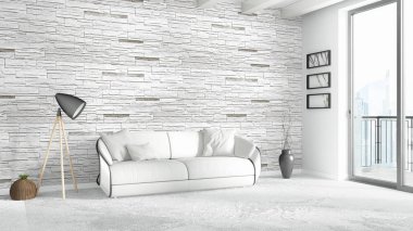 Modern parlak iç. 3D render