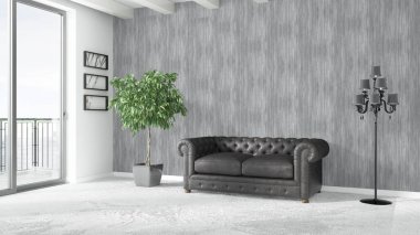 Modern parlak iç. 3D render