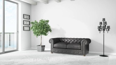 Modern parlak iç. 3D render