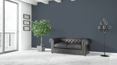 Modern parlak iç. 3D render