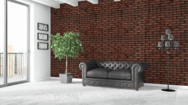 Modern parlak iç. 3D render