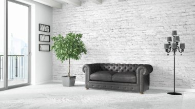 Modern parlak iç. 3D render