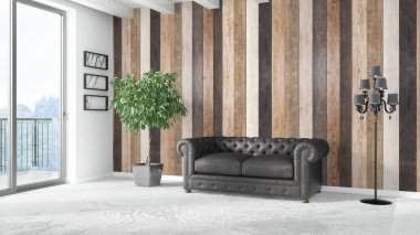 Modern parlak iç. 3D render