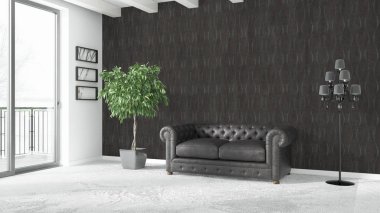 Modern parlak iç. 3D render