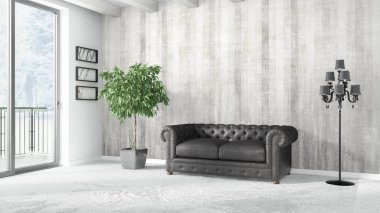 Modern parlak iç. 3D render