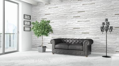 Modern parlak iç. 3D render