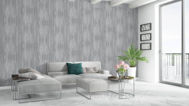 Modern parlak iç. 3D render