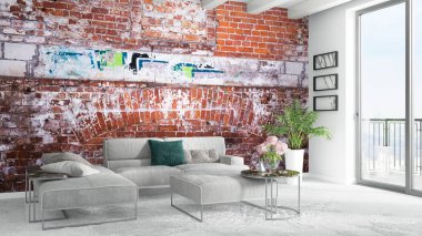 Modern parlak iç. 3D render