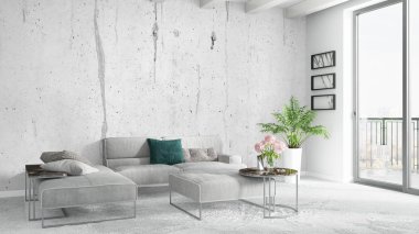 Modern parlak iç. 3D render