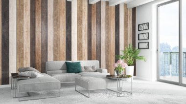 Modern parlak iç. 3D render