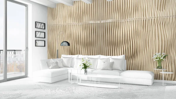 Modern parlak iç. 3D render