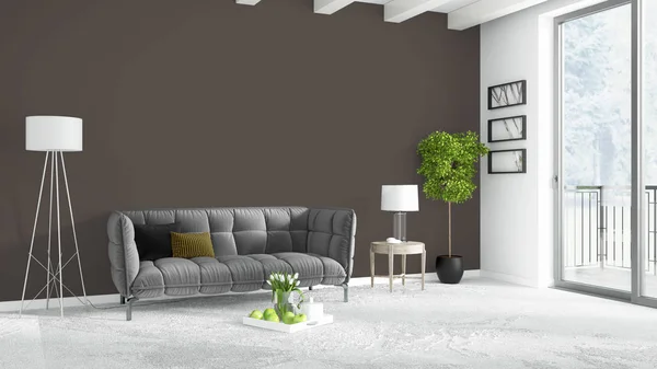 Moderne lichte interieur. 3D-rendering — Stockfoto