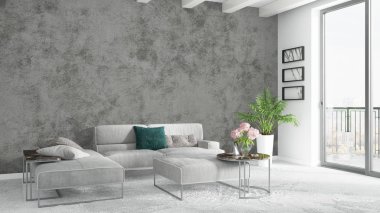 Modern parlak iç. 3D render