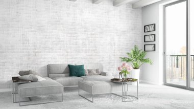 Modern parlak iç. 3D render