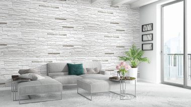 Modern parlak iç. 3D render