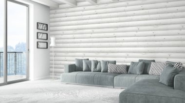 Modern parlak iç. 3D render