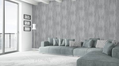 Modern parlak iç. 3D render