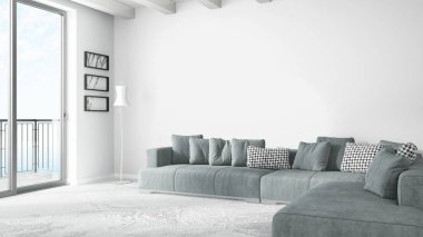 Modern parlak iç. 3D render