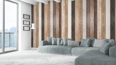 Modern parlak iç. 3D render