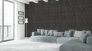 Modern parlak iç. 3D render