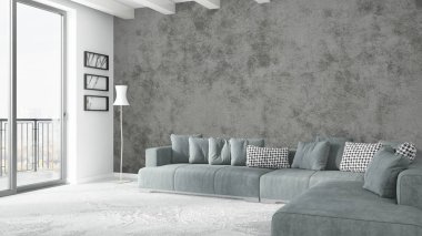 Modern parlak iç. 3D render