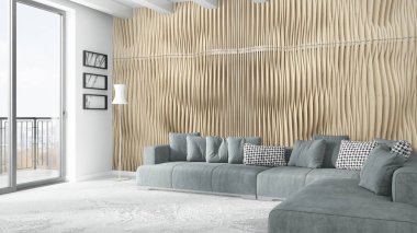 Modern parlak iç. 3D render