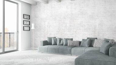 Modern parlak iç. 3D render