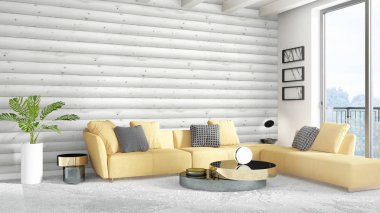 Modern parlak iç. 3D render