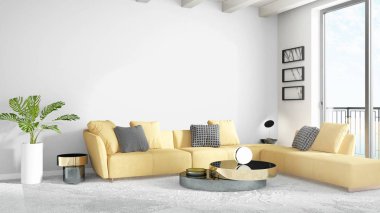 Modern parlak iç. 3D render