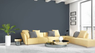 Modern parlak iç. 3D render