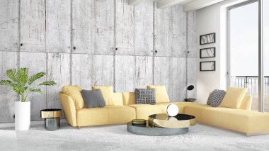 Modern parlak iç. 3D render