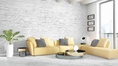 Modern parlak iç. 3D render