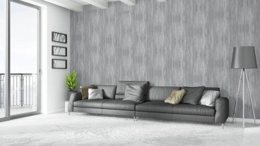 Modern parlak iç. 3D render