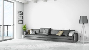 Modern parlak iç. 3D render