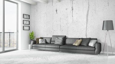 Modern parlak iç. 3D render