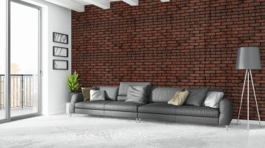 Modern parlak iç. 3D render