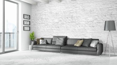 Modern parlak iç. 3D render