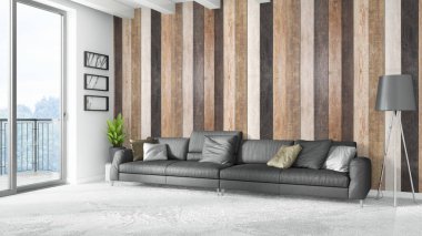 Modern parlak iç. 3D render