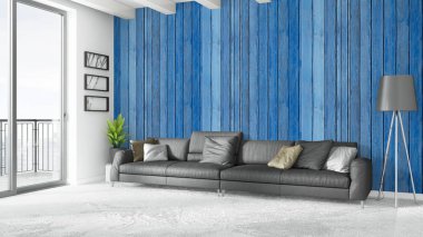 Modern parlak iç. 3D render