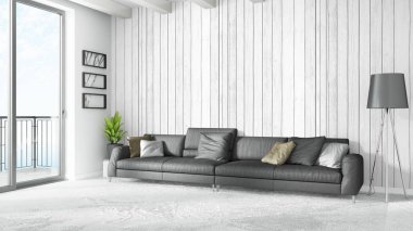 Modern parlak iç. 3D render