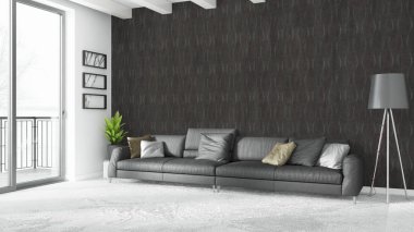 Modern parlak iç. 3D render