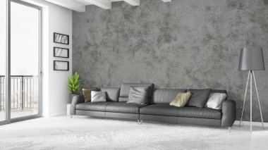 Modern parlak iç. 3D render