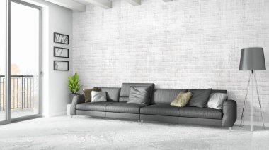 Modern parlak iç. 3D render