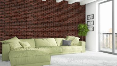 Modern parlak iç. 3D render