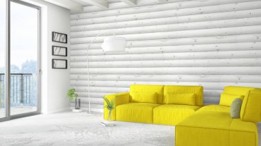 Modern parlak iç. 3D render