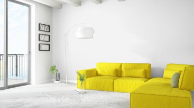 Modern parlak iç. 3D render