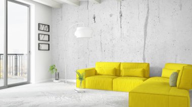 Modern parlak iç. 3D render