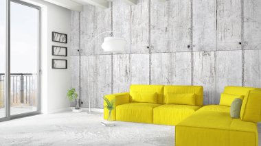 Modern parlak iç. 3D render