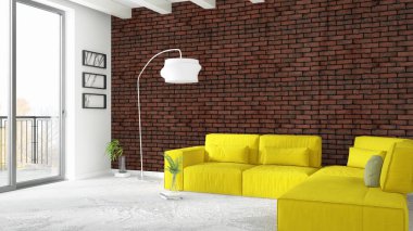 Modern parlak iç. 3D render