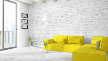 Modern parlak iç. 3D render